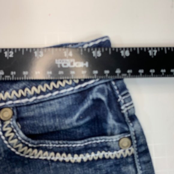 Maurices Bandana Jean Shorts Sz 7/8 Blue Bootie Embroidered Pocket Stretch Short - Picture 9 of 13